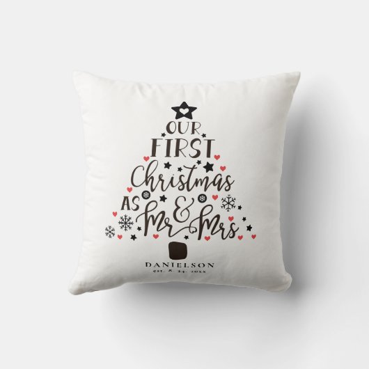 Mr en Mrs Newly Weds kerstboom Kussen (Achterkant)