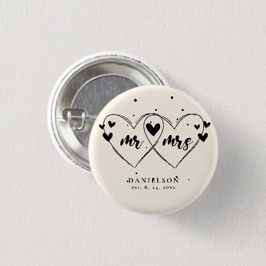 Mr en Mrs Nieuw Ivoor Kleur Bruiloft Button (Voorkant /achterkant)