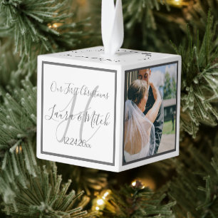Mr en Mrs Pas getrouwd Custom 3 Foto Grid Cube Orn Kubus Ornament