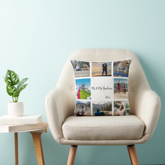 Mr en Mrs Pas getrouwd Custom 8 Photo Grid Kussen (Stoel)