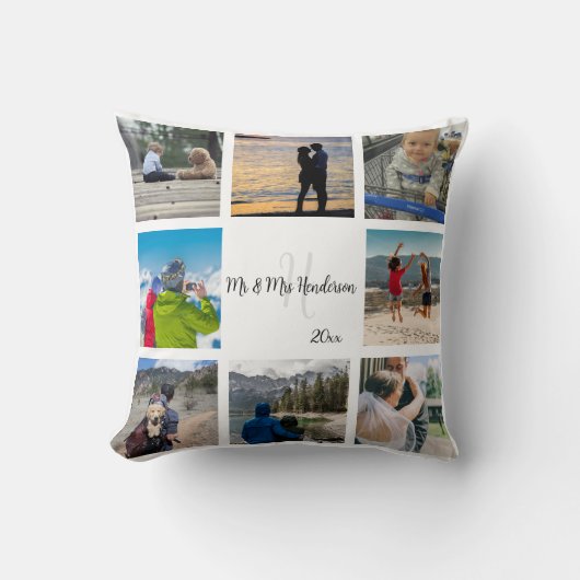 Mr en Mrs Pas getrouwd Custom 8 Photo Grid Kussen (Voorkant)