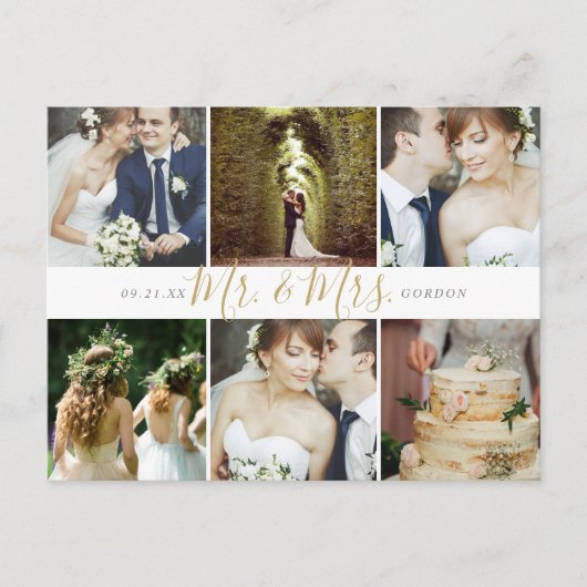 Mr en Mrs Photo Collage Bruiloft Dank u Briefkaart (Voorkant)