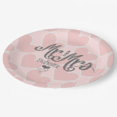 Mr en Mrs Pink Heart Pattern Chalkboard Style Papieren Bordje (Gekanteld)