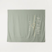 Mr en Mrs Sage Green Bruiloft Achtergrond Wandkleed (Voorkant (horizontaal))