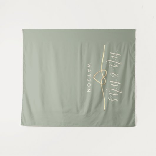 Mr en Mrs Sage Green Bruiloft Achtergrond Wandkleed (Voorkant (horizontaal))