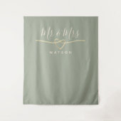 Mr en Mrs Sage Green Bruiloft Achtergrond Wandkleed (Voorkant)