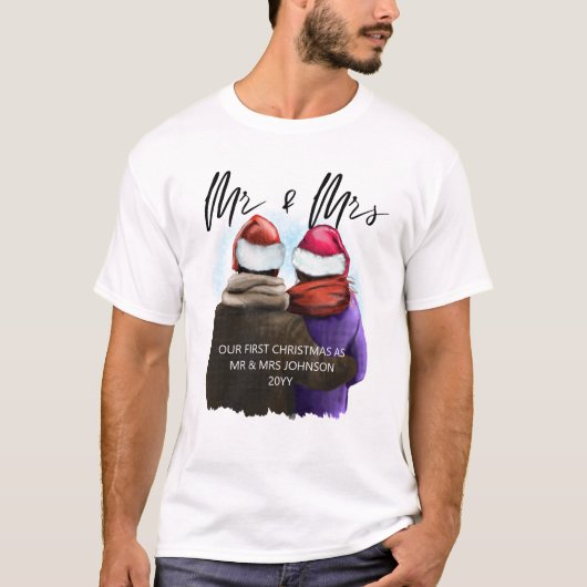 Mr en Mrs Script Couples Kerstmis T-shirt (Voorkant)
