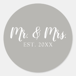 Mr en Mrs Script Vast Wedding Ronde Sticker