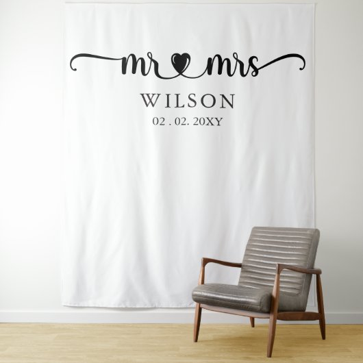 Mr en Mrs Script Wedding Photo Prop Backdrop Wandkleed (In situ)