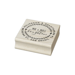 Mr en Mrs Script Wedding Wreath Retouradres Rubberstempel
