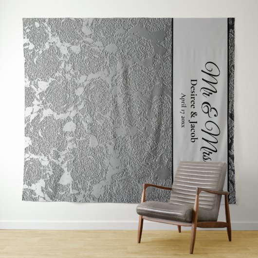 Mr en Mrs Silver Grey Foto Booth Backdrop Wandkleed (In Situ (horizontaal))