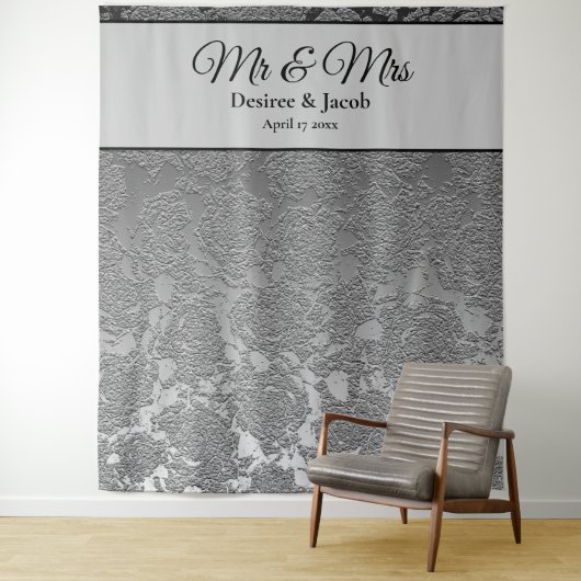 Mr en Mrs Silver Grey Foto Booth Backdrop Wandkleed (In situ)