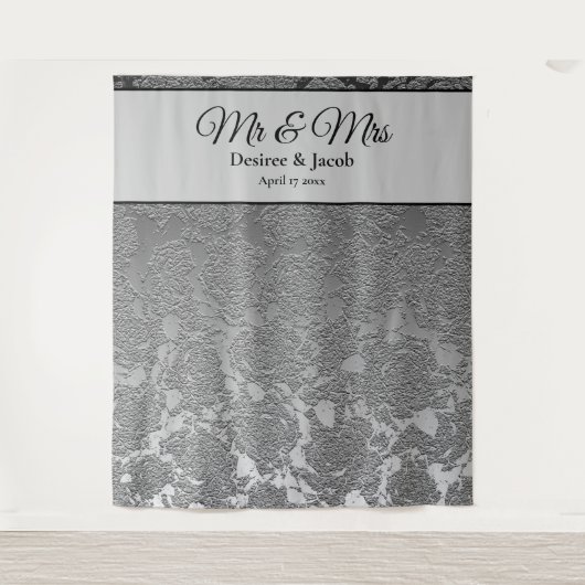 Mr en Mrs Silver Grey Foto Booth Backdrop Wandkleed (Voorkant)