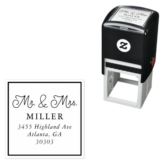 Mr en Mrs Simpel Script Retouradres Zelfinktende Stempel (In situ)
