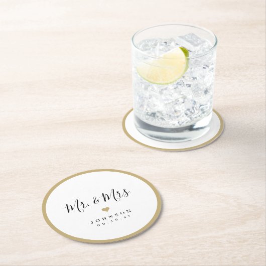 Mr. en Mrs. Simple elegant script bruiloft Ronde Kartonnen Onderzetter (Insitu)