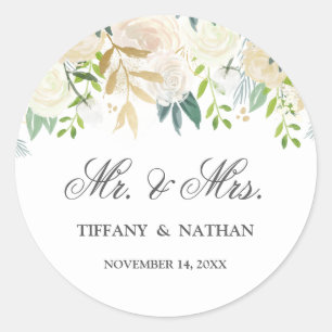 Mr en Mrs Waterverf Bloemen Gouden Sticker