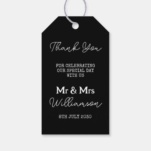 Mr en Mrs Wedding bedanken u zwart-wit Cadeaulabel (Achterkant)