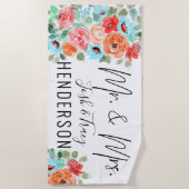 Mr. en Mrs., Wedding Bride en Groom Personalized Strandlaken (Voorkant)