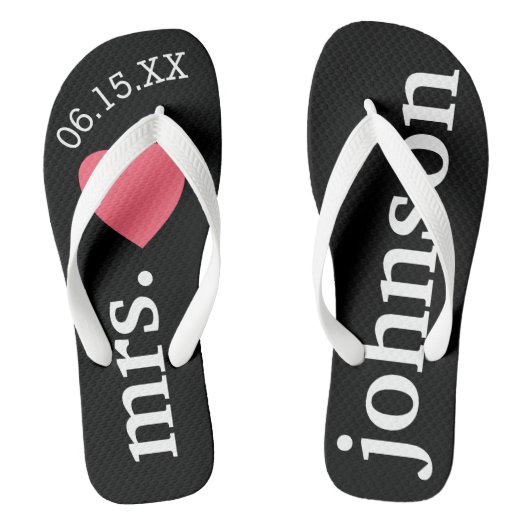 Mr en Mrs Wedding Honeymoon Heart Text Teenslippers (Voetbed)
