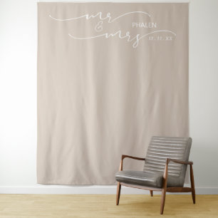 Mr en Mrs Wedding Photo Beige Banner Wandkleed
