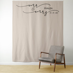 Mr en Mrs Wedding Photo Beige Banner Wandkleed