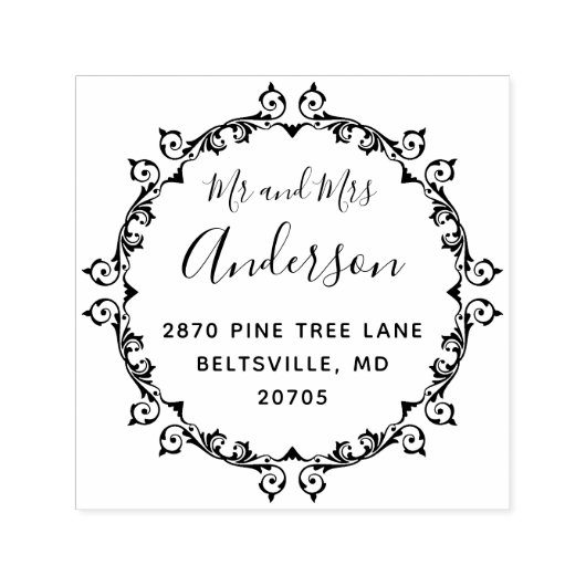 Mr en Mrs Wedding Round Retouradres Zelfinktende Stempel (Design)