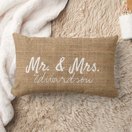 Mr. en Mrs Wedding Rustic burlap monogrammed Kussen (Deken)