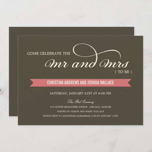 Mr. en Mrs Wedding Shower/Rehearsal Dinner Invite Kaart (Voorkant / Achterkant)