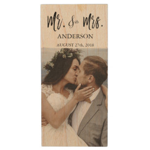 Mr en Mrs White Typografie Trouwfoto's USB Houten USB Stick