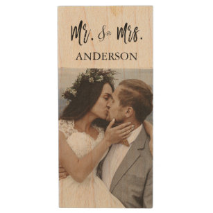 Mr en Mrs White Typografie Trouwfoto's USB Houten USB Stick