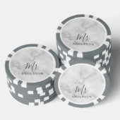 Mr en Mrs. | Wit Marmer Modern Script Bruiloft Poker Chips (Opstapeling)