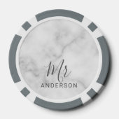 Mr en Mrs. | Wit Marmer Modern Script Bruiloft Poker Chips (Achterkant)