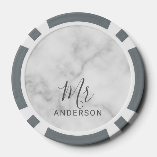 Mr en Mrs. | Wit Marmer Modern Script Bruiloft Poker Chips (Achterkant)