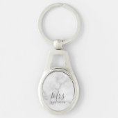 Mr en Mrs. | Wit Marmer Modern Script Bruiloft Sleutelhanger (Voorkant)