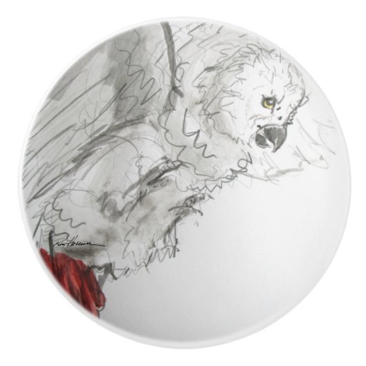 Mr Feathers neemt een standaard. Keramische Knop (Voorkant)