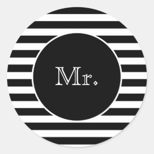 Mr. met zwarte en witte strepen ronde sticker