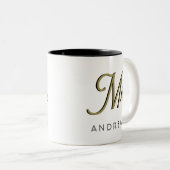 Mr Modern Black Script Personalized Wedding Tweekleurige Koffiemok (Voorkant rechts)