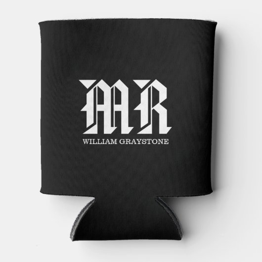 MR. Monogram Initiaal zwarte en witte naam Blikjeskoeler (Voorkant)