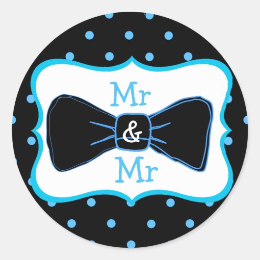 Mr & Mr Black Blue Bowtie Wedding Stickers (Voorkant)