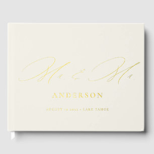 Mr & Mr Elegante Kalligrafie Cream Folie Bruiloft Gastenboek