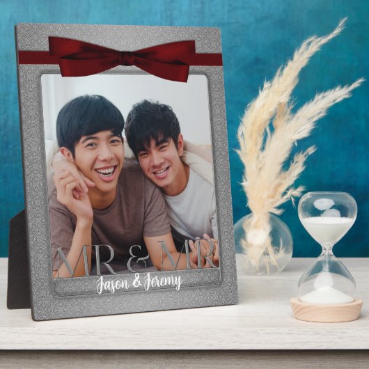 Mr & Mr Gay Wedding Silver en Red Photo Fotoplaat (Zijkant)