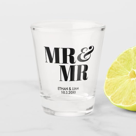 Mr & Mr Gepersonaliseerde Wedding Shot Glas gunst  (Voorkant)