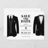 Mr. & Mr Modern Black Wedding Tux - Bewaar de datu Briefkaart (Voorkant / Achterkant)