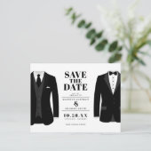 Mr. & Mr Modern Black Wedding Tux - Bewaar de datu Briefkaart (Staand voorkant)