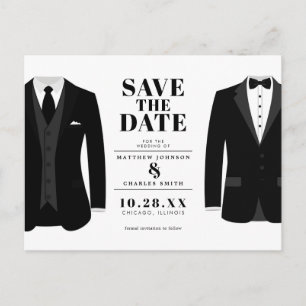 Mr. & Mr Modern Black Wedding Tux - Bewaar de datu Briefkaart