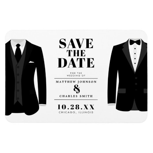 Mr. & Mr Modern Black Wedding Tux - Bewaar de datu Magneet (Horizontaal)