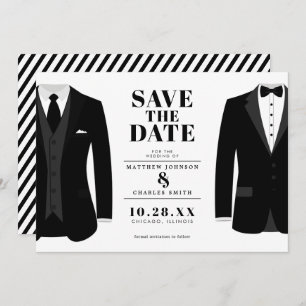 Mr. & Mr Modern Black Wedding Tux - Bewaar de datu Save The Date