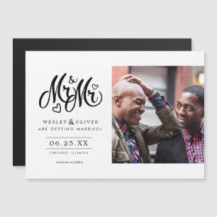 Mr. & Mr. Script - Sla de datum op met foto Magnetische Uitnodiging