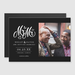 Mr. & Mr. Script - Sla de datum op met foto Magnetische Uitnodiging