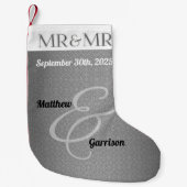 Mr & Mr Silver Damask Gay Wedding with Names Kleine Kerstsok (Voorkant)